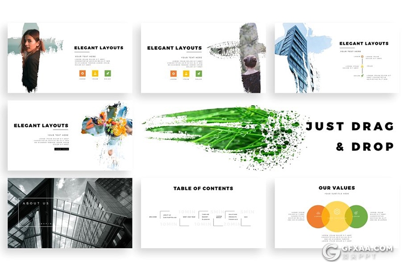 300页国外高端艺术水墨笔刷风格PPT模板 120页笔刷占位符一键换图 - 顶尖PPT