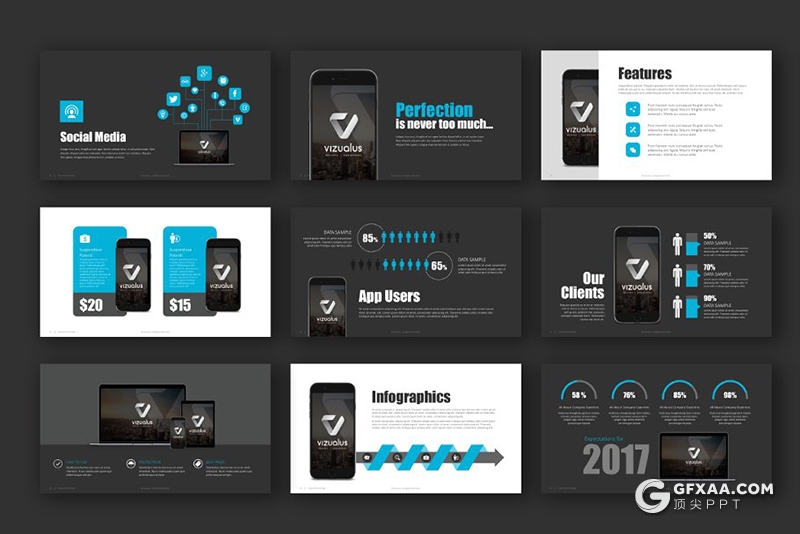 58页蓝黑搭配商业计划工作总结keynote模板 - 顶尖PPT