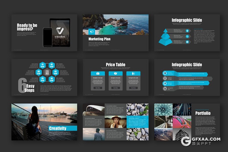 58页蓝黑搭配商业计划工作总结keynote模板 - 顶尖PPT