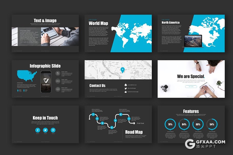 58页蓝黑搭配商业计划工作总结keynote模板 - 顶尖PPT