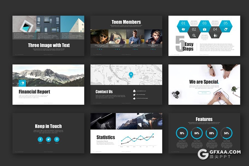 58页蓝黑搭配商业计划工作总结keynote模板 - 顶尖PPT