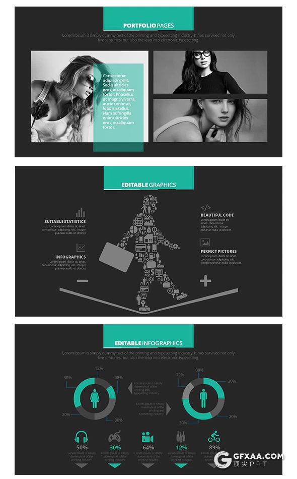 50页扁平化绿色商务风格PPT模板 - 顶尖PPT