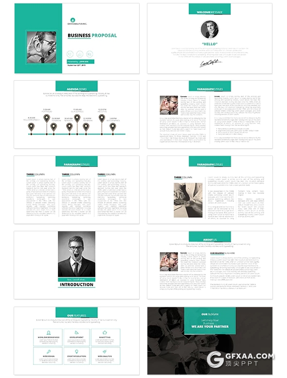 50页扁平化绿色商务风格PPT模板 - 顶尖PPT