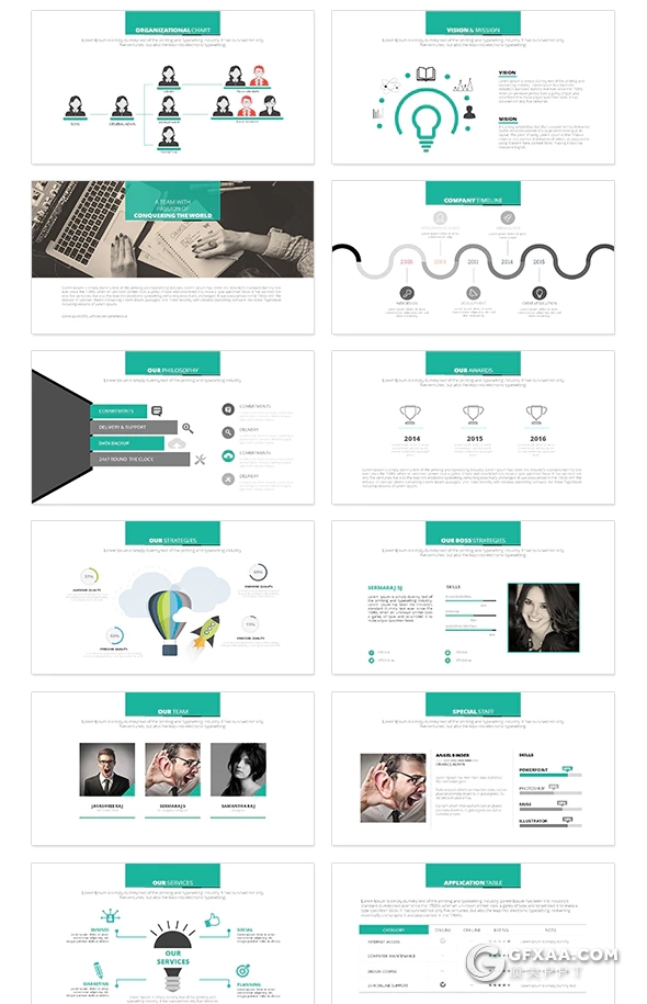 50页扁平化绿色商务风格PPT模板 - 顶尖PPT