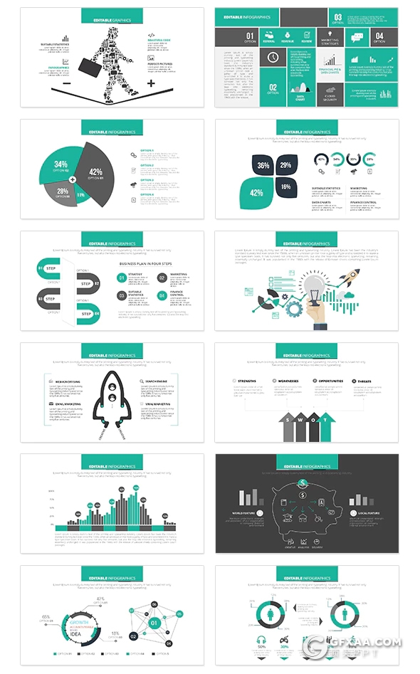 50页扁平化绿色商务风格PPT模板 - 顶尖PPT