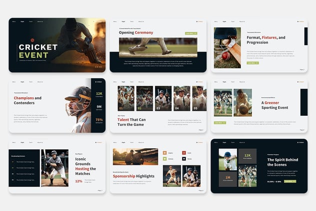 板球赛事运营策划宣传PPT模板 - 顶尖PPT