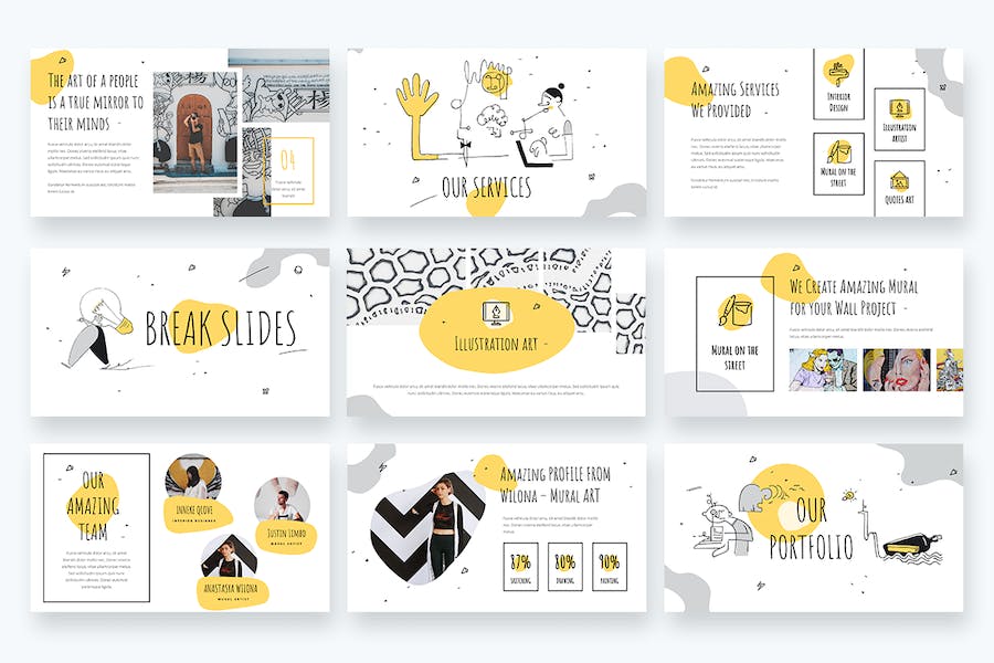 创意手绘线条涂鸦插画商业商务风格keynote模板 - 顶尖PPT