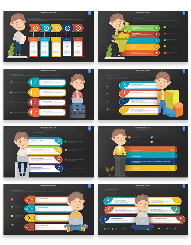 彩色人物插画流程步骤图形PPT动画模板 - 顶尖PPT