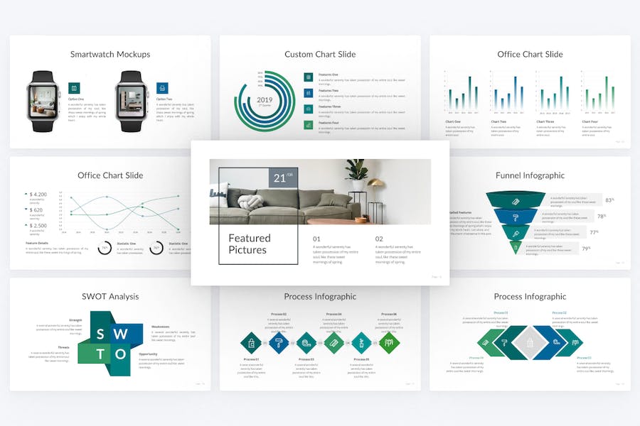 蓝色极简主义室内装修设计PPT模板 - 顶尖PPT