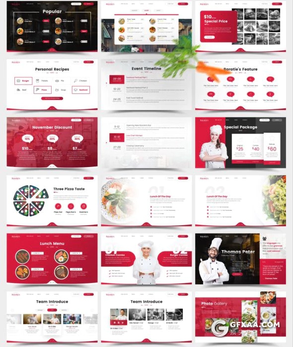 75页高档餐厅介绍美食餐饮展示ppt模板 6种配色2种尺寸比例 - 顶尖PPT