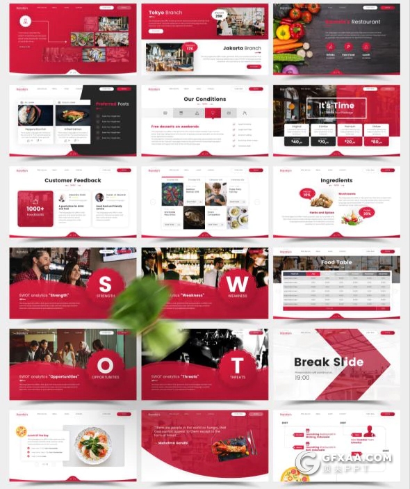 75页高档餐厅介绍美食餐饮展示ppt模板 6种配色2种尺寸比例 - 顶尖PPT