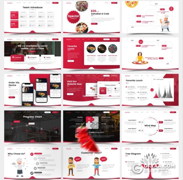 75页高档餐厅介绍美食餐饮展示ppt模板 6种配色2种尺寸比例 - 顶尖PPT