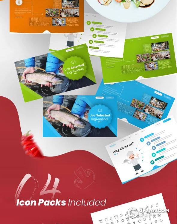 75页高档餐厅介绍美食餐饮展示ppt模板 6种配色2种尺寸比例 - 顶尖PPT