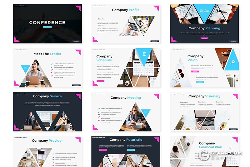 30页创意多边形组合企业会议项目合作keynote模板 - 顶尖PPT