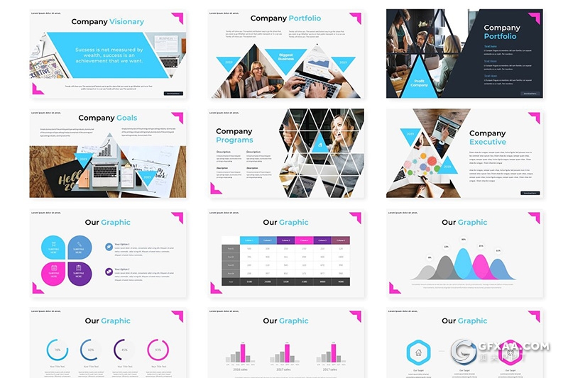 30页创意多边形组合企业会议项目合作keynote模板 - 顶尖PPT
