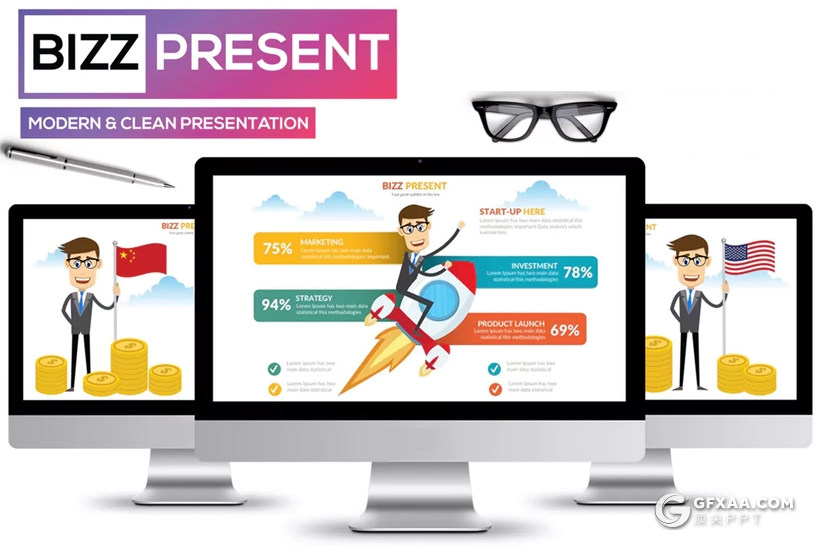 30页精美商务卡通人物插画keynote模板 3种主题配色 - 顶尖PPT