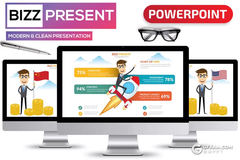 30页精美商务卡通人物插画ppt模板 3种主题配色 - 顶尖PPT