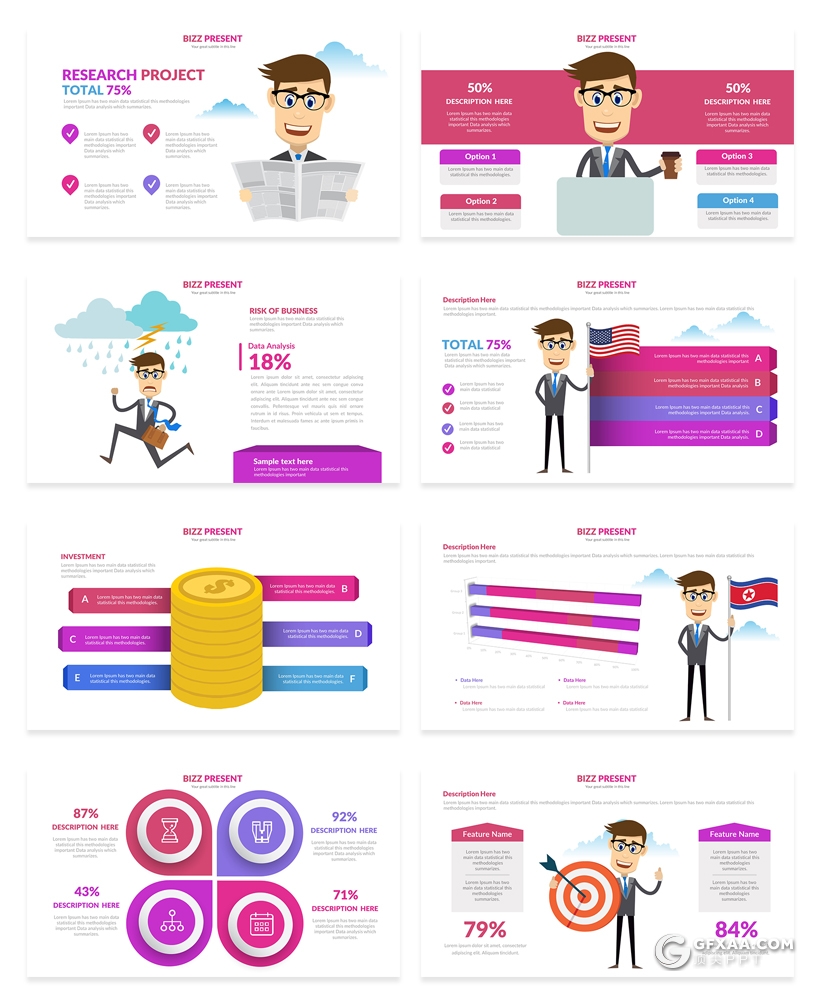 30页精美商务卡通人物插画keynote模板 3种主题配色 - 顶尖PPT