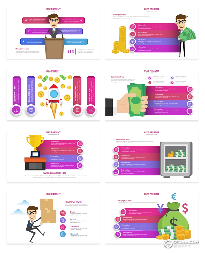 30页精美商务卡通人物插画keynote模板 3种主题配色 - 顶尖PPT