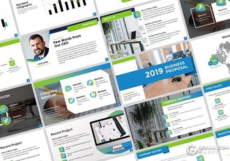 49页蓝绿搭配商业计划书PPT模板 - 顶尖PPT