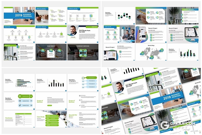 49页蓝绿搭配商业计划书PPT模板 - 顶尖PPT