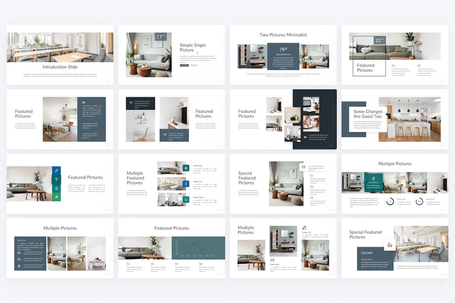 蓝色极简主义室内装修设计PPT模板 - 顶尖PPT