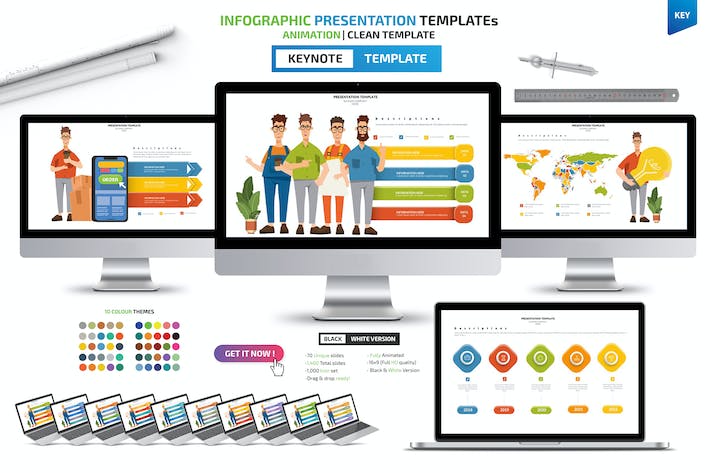 彩色商业人物插画列表信息要点信息图形keynote模板 - 顶尖PPT