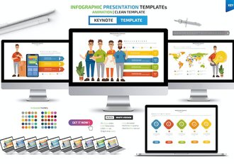 彩色商业人物插画列表信息要点信息图形keynote模板 - 顶尖PPT
