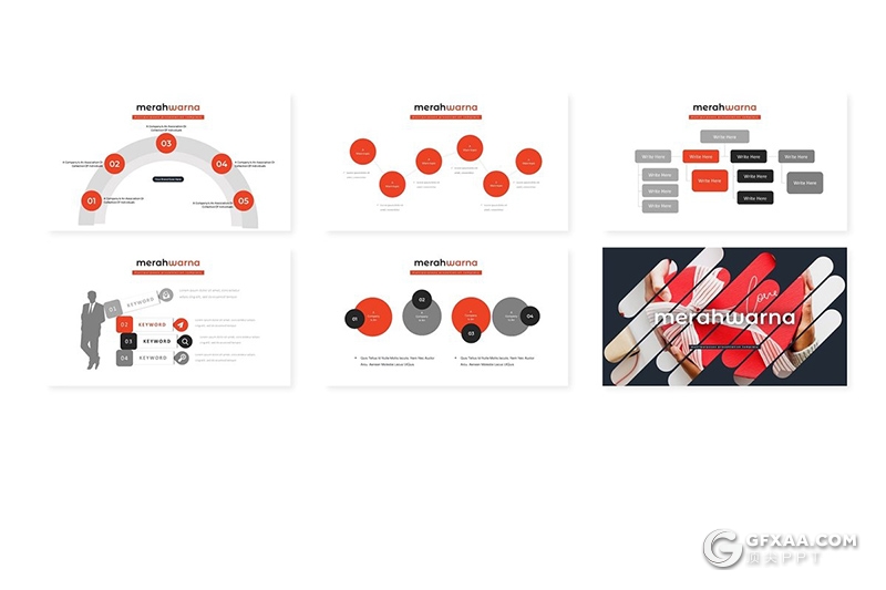30页5种配色扁平化国外总结汇报Google slides模板 - 顶尖PPT