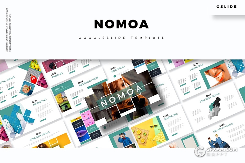 30页简约风格作品展示Google slides模板 - 顶尖PPT