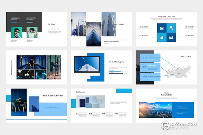 62页蓝色扁平化商务风格PPT模板 - 顶尖PPT