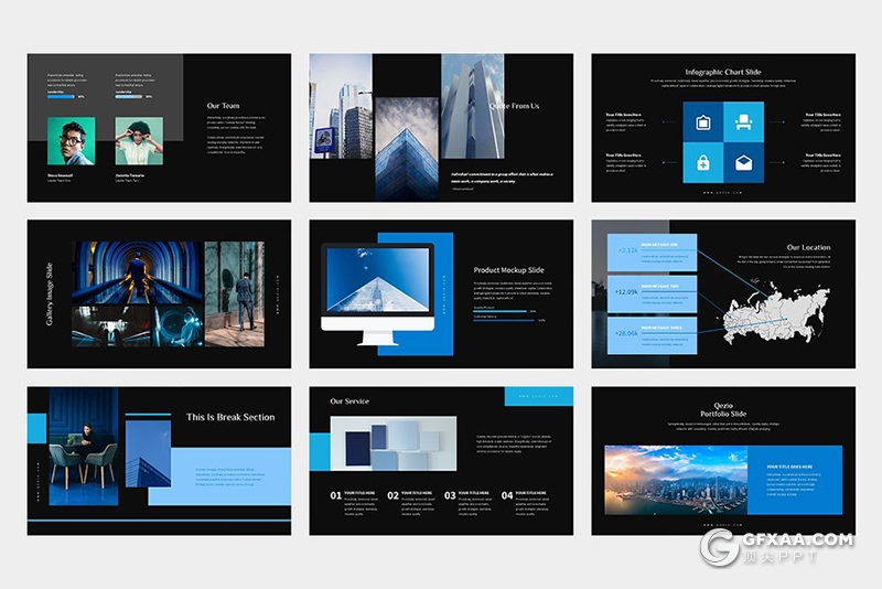 62页蓝色扁平化商务风格PPT模板 - 顶尖PPT