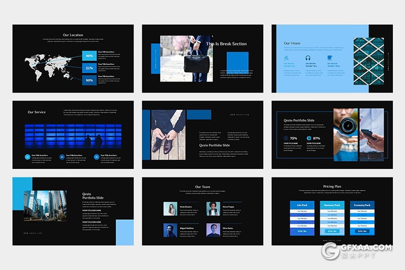 62页蓝色扁平化商务风格PPT模板 - 顶尖PPT