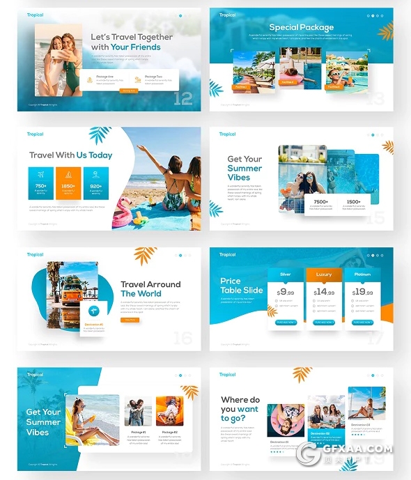 55页户外旅游度假热带风景展示ppt模板 11种主题配色 - 顶尖PPT