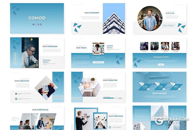 30页5种配色欧美商务会议项目合作Google slides模板 - 顶尖PPT