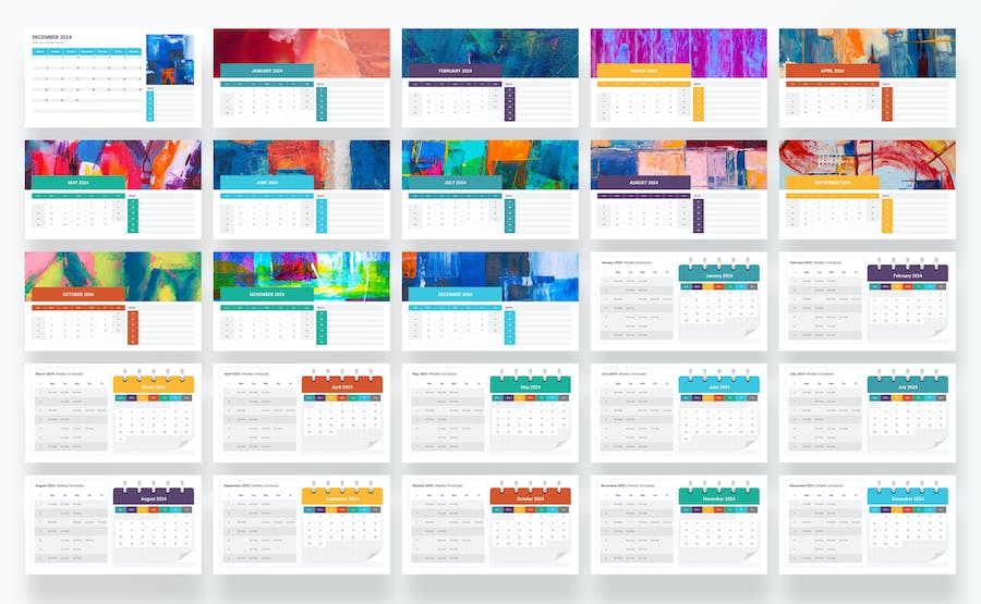 2024年彩色多种样式日历展示PPT模板 - 顶尖PPT