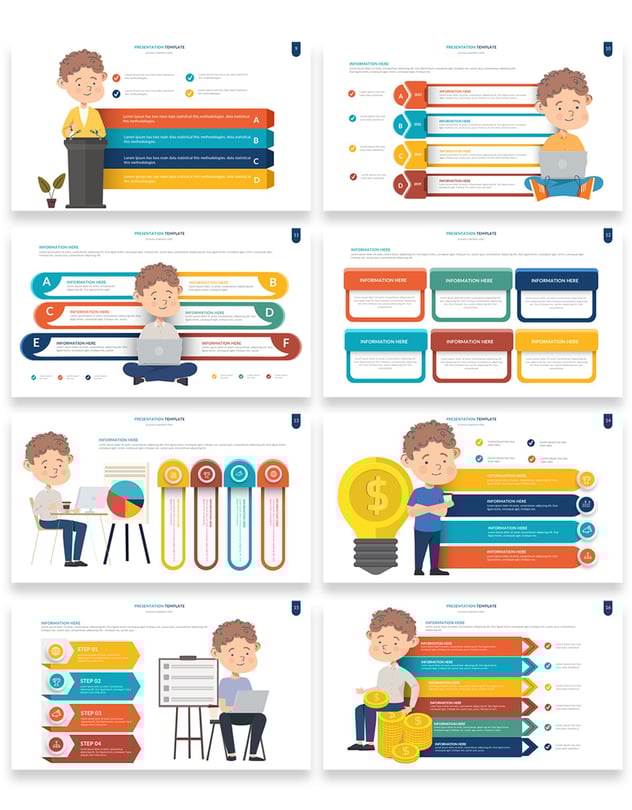 彩色人物插画流程步骤图形PPT动画模板 - 顶尖PPT