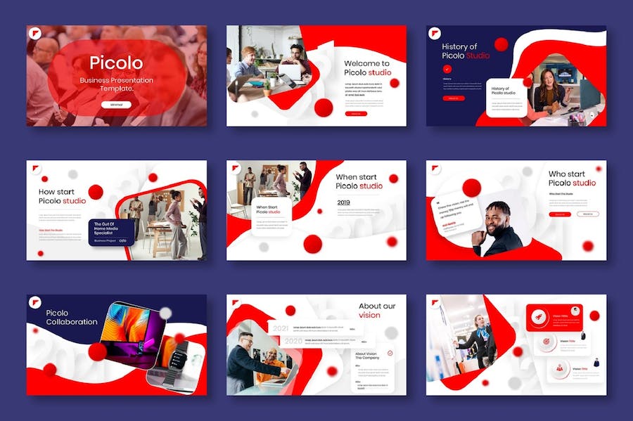 创意红色圆点企业团队介绍工作计划总结PPT模板 - 顶尖PPT