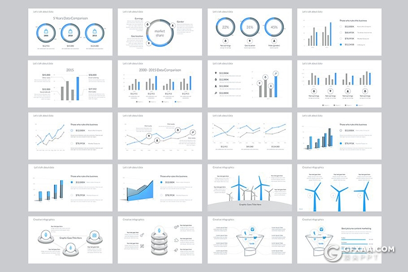 90扁平化商务风格工作总结汇报数据分析keynote模板 4种配色方案 - 顶尖PPT