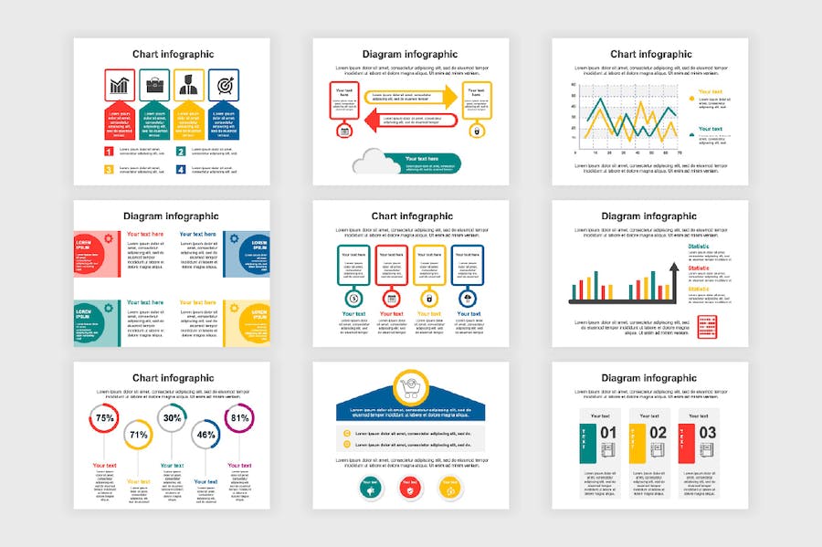创意彩色信息图形分类要点展示图形PPT模板 - 顶尖PPT