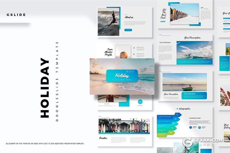 30页5种配色假期旅游度假介绍分析Google slides模板 - 顶尖PPT