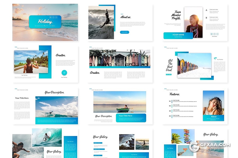 30页5种配色假期旅游度假介绍分析Google slides模板 - 顶尖PPT