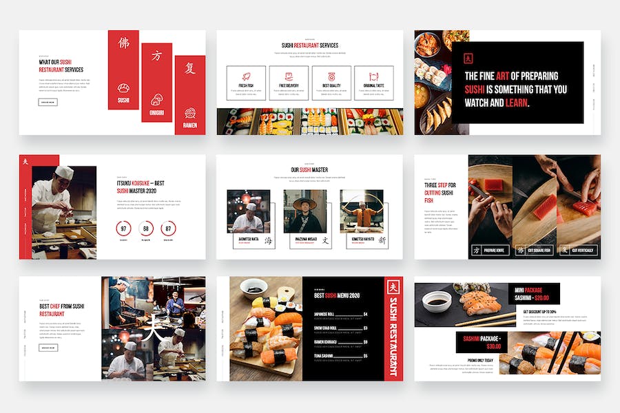 日式寿司店文化介品牌推广日本料理PPT模板 - 顶尖PPT
