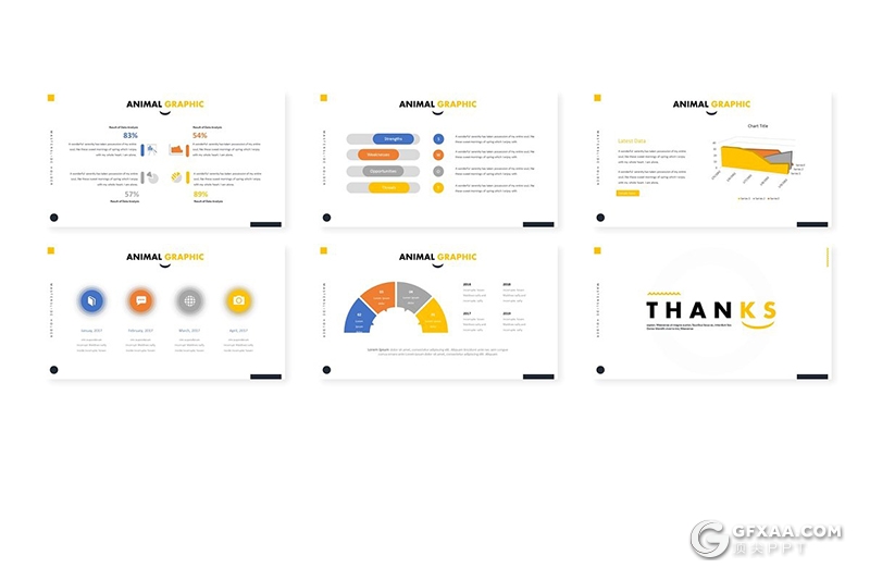30页5种配色动物介绍展示Google slides模板 - 顶尖PPT