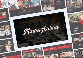 56页黑红搭配餐饮美食介绍展示ppt模板 - 顶尖PPT