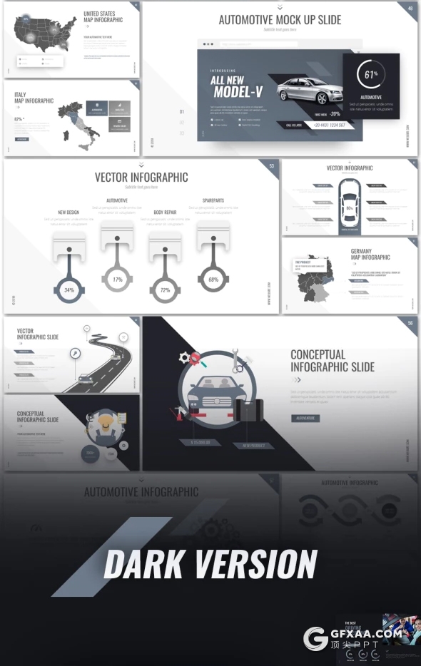 65页11种配色汽车企业介绍ppt模板 - 顶尖PPT
