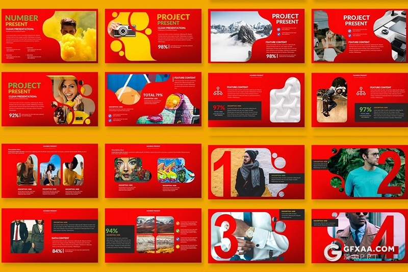 31页创意数字设计大红色ppt模板 - 顶尖PPT