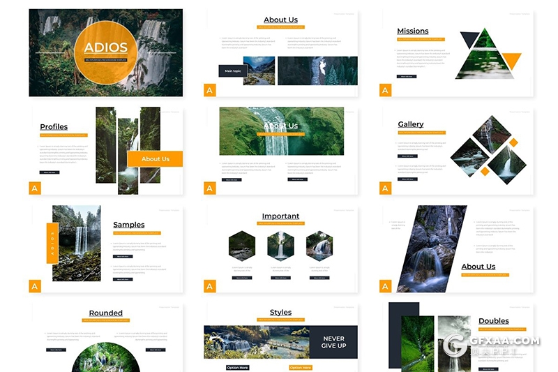 30页5种配色简约风格风景展示介绍Google slides模板 - 顶尖PPT