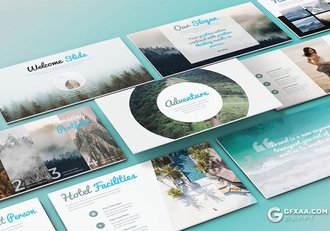 30页5种配色户外探险旅游度假ppt模板 - 顶尖PPT