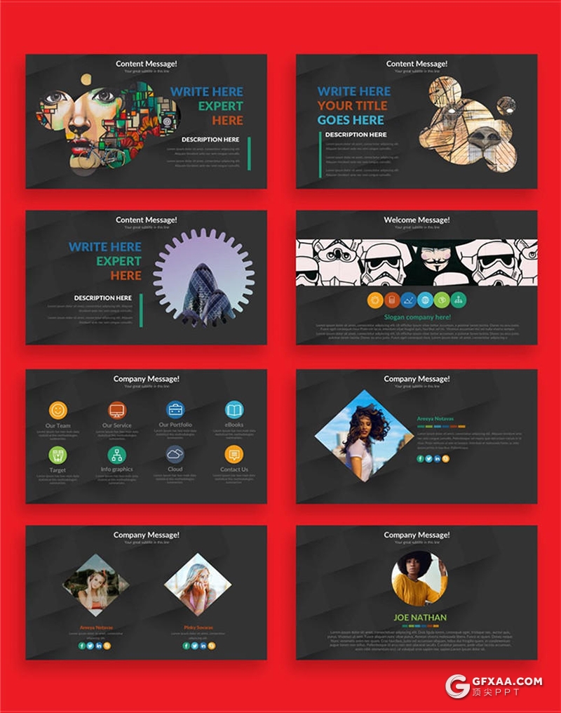 62页黑色底创意图形设计商务多用途ppt模板 - 顶尖PPT